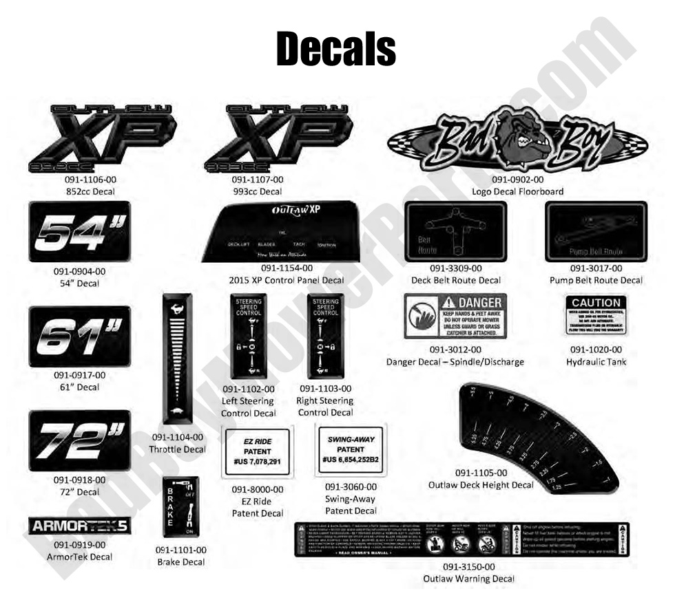 1388 - Bad Boy Mower Parts Lookup > 2016 > Outlaw XP > Decals